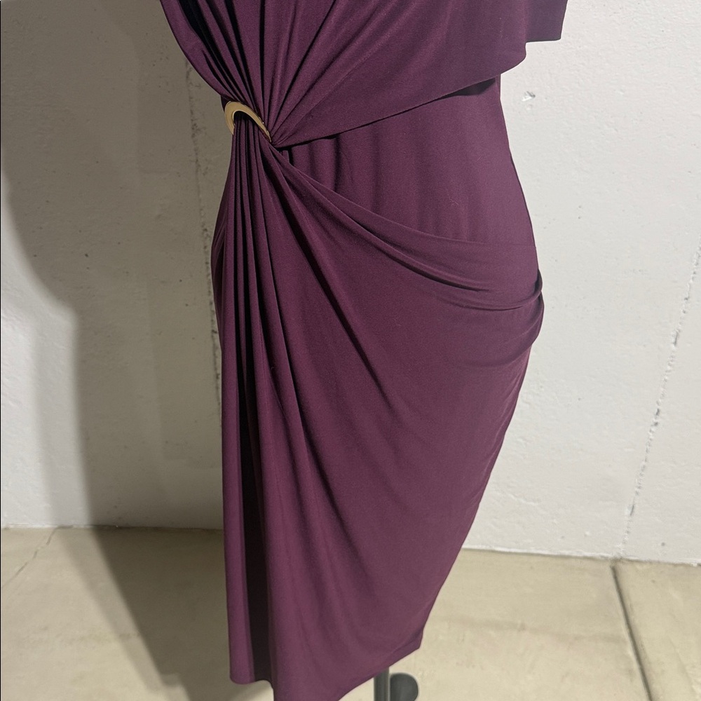 Nina Leonard Asymmetrical Dress in Deep Purple - Picture 6 of 14